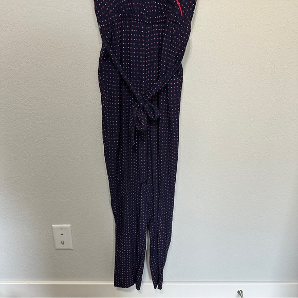 Draper James Full Length Jumpsuit Size Small Waist Tie Short Sleeve Navy Floral - Picture 7 of 15